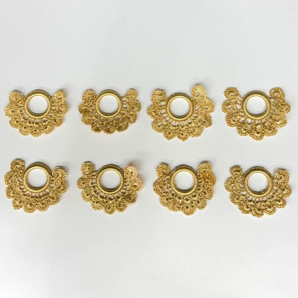 8pc Gold Crochet Lace Appliques Fan Scalloped Metallic Trim Craft Embellishments